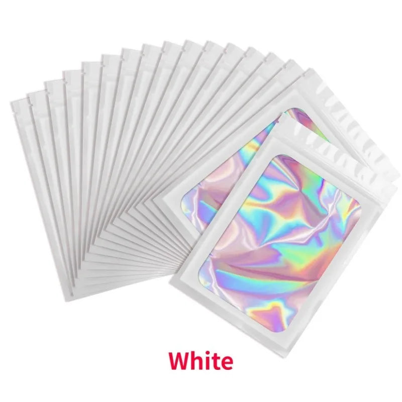 50Pcs Translucent Smell Proof Mylar Bags Resealable Odor Proof Bags Holographic Packaging Pouch Bag with Clear Window for Food