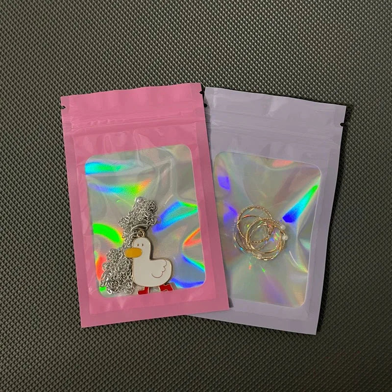 50Pcs Translucent Smell Proof Mylar Bags Resealable Odor Proof Bags Holographic Packaging Pouch Bag with Clear Window for Food