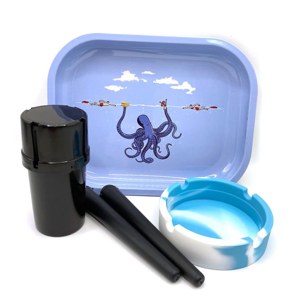 Tobacco Metal Rolling Tray Cigarette Plastic Grass Grinder Storage Tube Container Silicone Round Ashtray Smoking Set