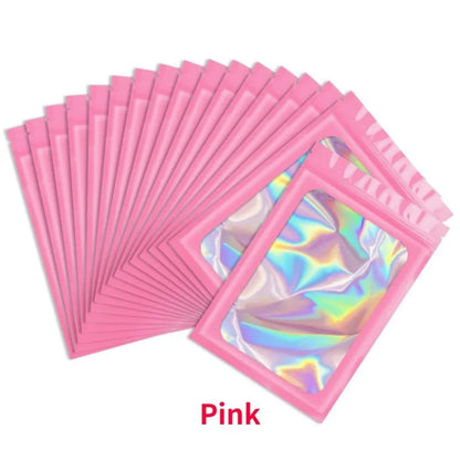 50Pcs Translucent Smell Proof Mylar Bags Resealable Odor Proof Bags Holographic Packaging Pouch Bag with Clear Window for Food