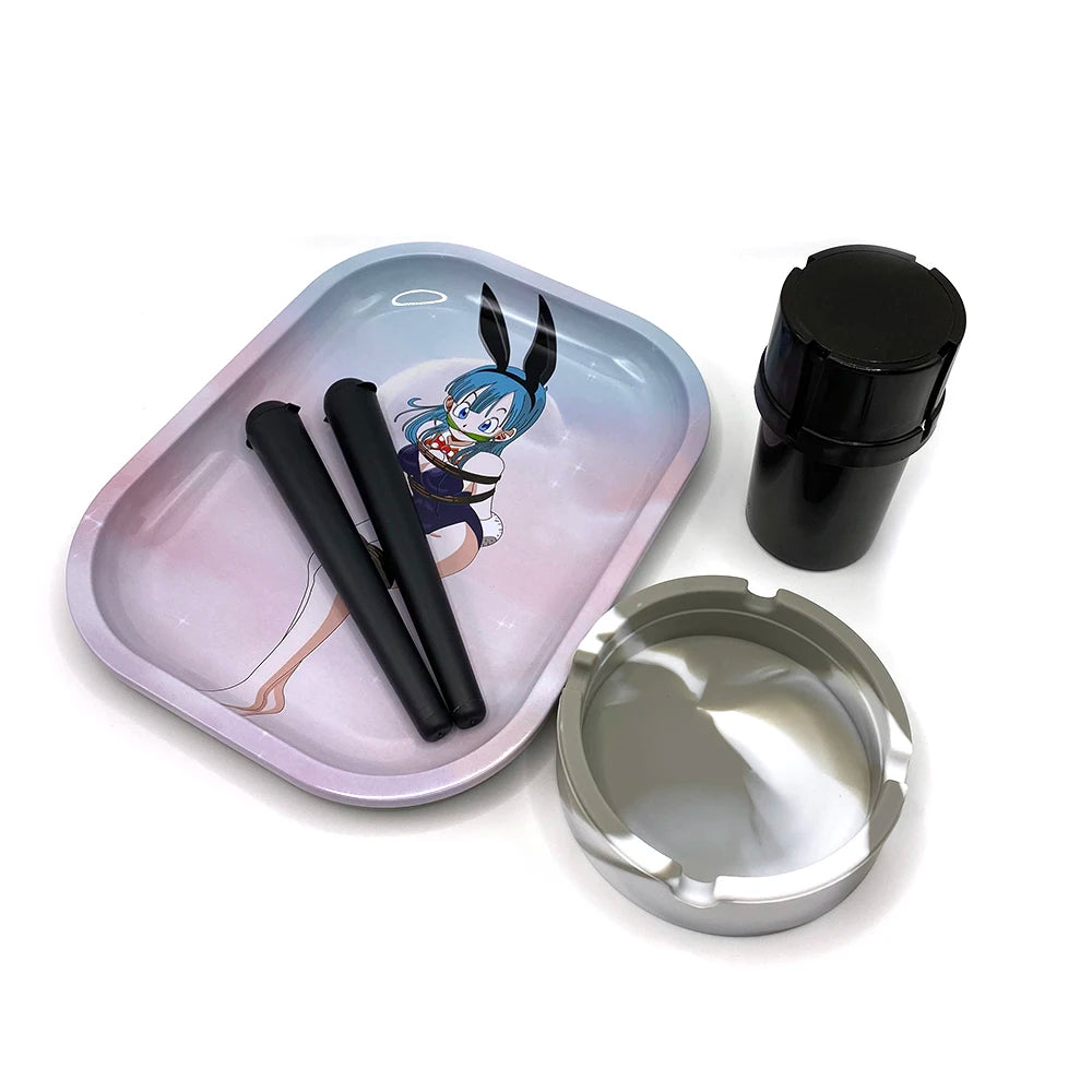 Tobacco Metal Rolling Tray Cigarette Plastic Grass Grinder Storage Tube Container Silicone Round Ashtray Smoking Set