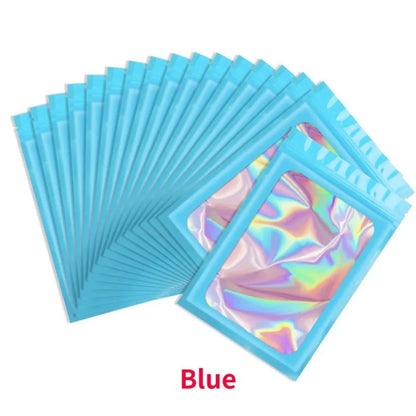 50Pcs Translucent Smell Proof Mylar Bags Resealable Odor Proof Bags Holographic Packaging Pouch Bag with Clear Window for Food