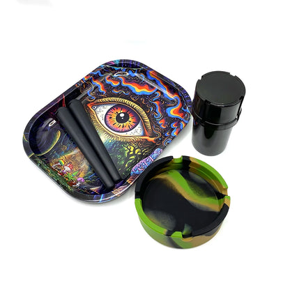 Tobacco Metal Rolling Tray Cigarette Plastic Grass Grinder Storage Tube Container Silicone Round Ashtray Smoking Set